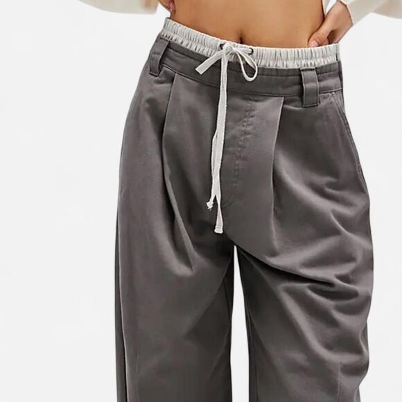 Free People We The Free “Good Sport” Boxer-Style Wide Leg Trousers – Size 6 - Picture 8 of 8